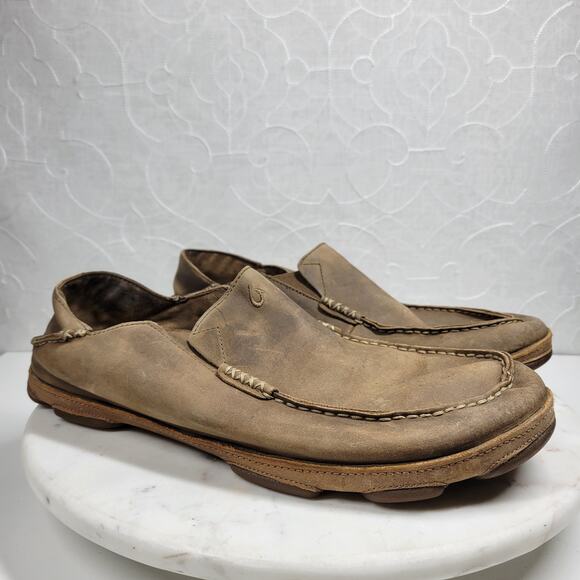 OluKai‎ Moala Shoes Mens 13M Brown Classic Leather Slip On Loafer - Picture 1 of 15